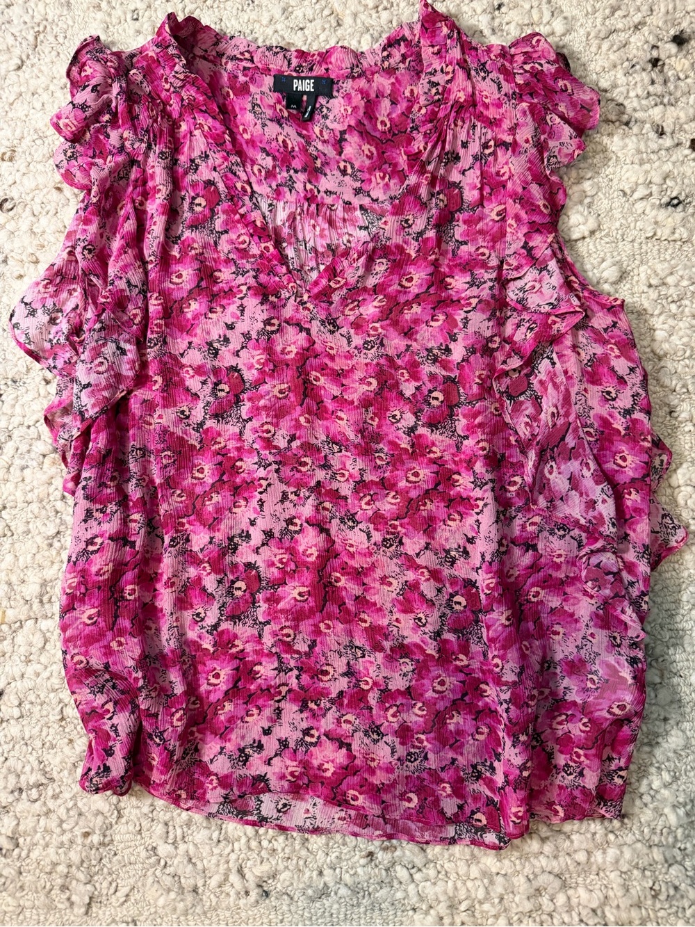 PAIGE Pink Floral Ruffle V-Neck top